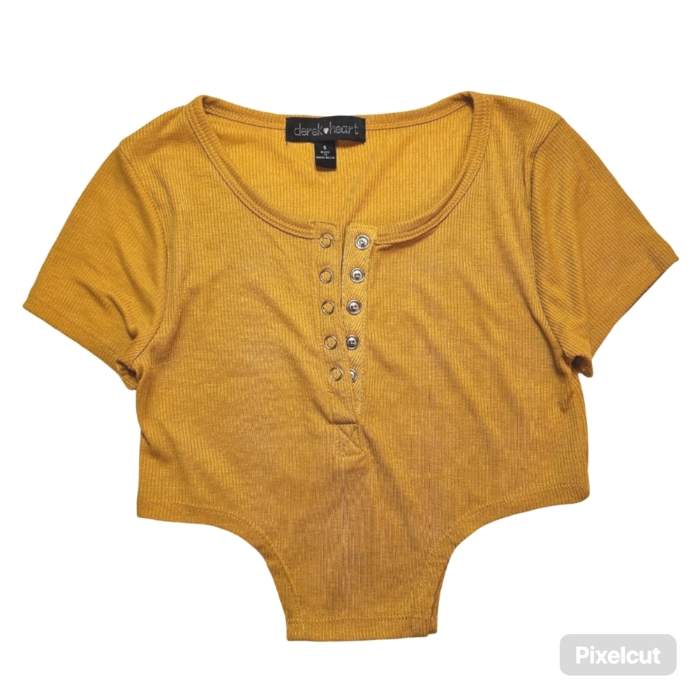 Derek Heart mustard yellow ribbed stretch knit short sleeve crop top size S US